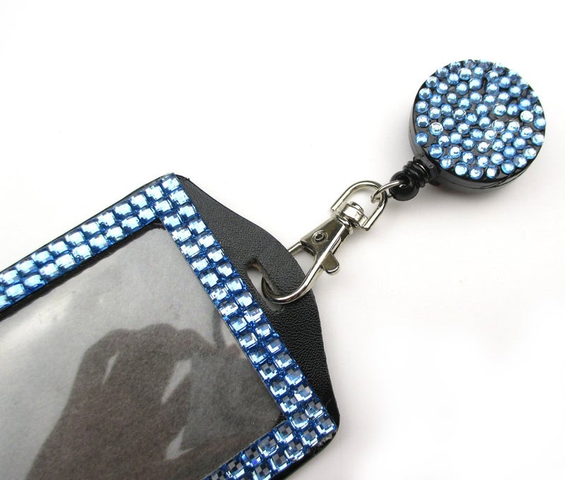 ALL in ONE Rhinestone Lanyard Bling Crystal Necklace + Badge Reel + Card Holder for Business Id/Key (Blue) - Image 3